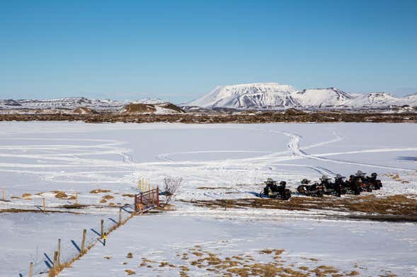 Snowmobile around Lake Mývatn